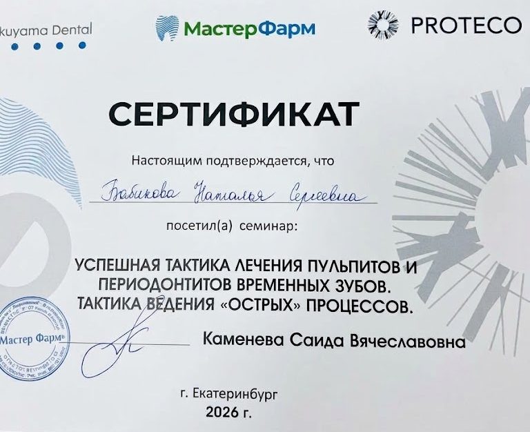 Сертификат о прохождении обучения Бабикова Н.С.