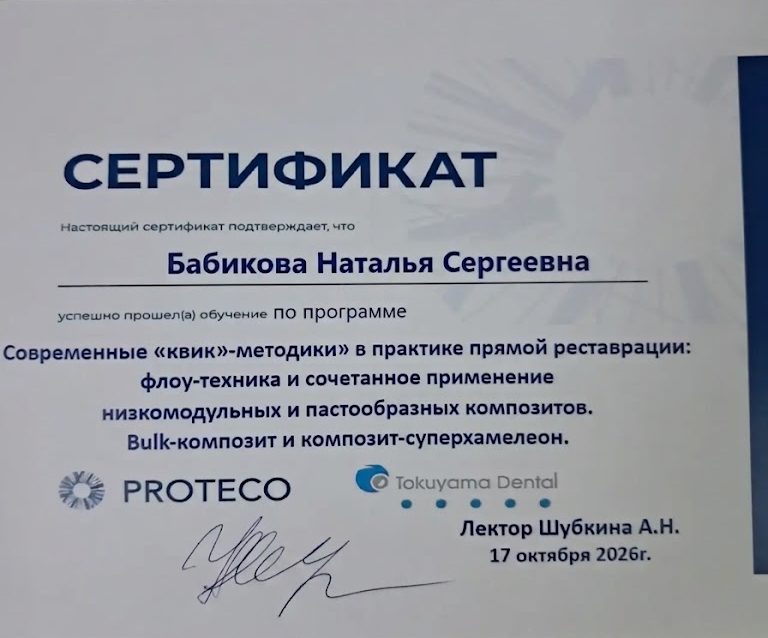 Сертификат - Бабикова Н.С.